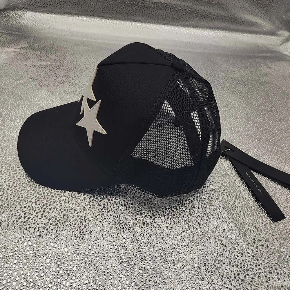 AMIRI White Leather 3 Star Black Trucker Hat - Picture 2 of 8